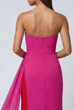 Fuchsia zeemeermin strapless tule lange formele jurk met sjerp