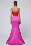 Fuchsia en rode zeemeermin strapless lange formele jurk met strik