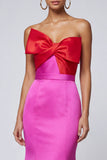 Fuchsia en rode zeemeermin strapless lange formele jurk met strik