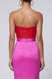 Fuchsia en rode zeemeermin strapless lange formele jurk met strik