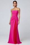 Fuchsia en rood kleurblok strapless zeemeermin gerimpeld lange formele jurk