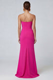 Fuchsia en rood kleurblok strapless zeemeermin gerimpeld lange formele jurk