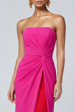 Fuchsia en rood kleurblok strapless zeemeermin gerimpeld lange formele jurk