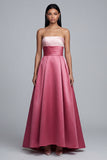 Strapless A-lijn roze lange formele jurk