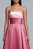 Strapless A-lijn roze lange formele jurk