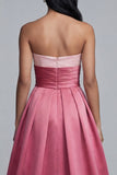 Strapless A-lijn roze lange formele jurk
