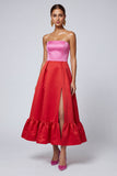 Strapless roze en fuchsia A Line midi formele jurk met split