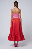 Strapless roze en fuchsia A Line midi formele jurk met split