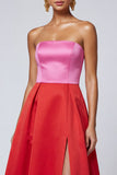 Strapless roze en fuchsia A Line midi formele jurk met split