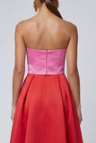 Strapless roze en fuchsia A Line midi formele jurk met split