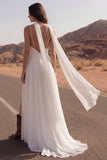 Spaghetti Straps A Line Ivory Maxi Beach Trouwjurk met split