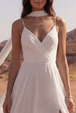 Spaghetti Straps A Line Ivory Maxi Beach Trouwjurk met split