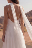 Spaghetti Straps A Line Ivory Maxi Beach Trouwjurk met split