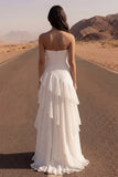 Strapless A Line Ivory Maxi strandtrouwjurk met ruches
