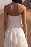Strapless A Line Ivory Maxi strandtrouwjurk met ruches