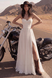 Ivory Maxi strapless A Line Beach trouwjurk met split