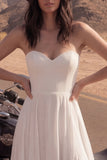 Ivory Maxi strapless A Line Beach trouwjurk met split