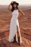 Spaghetti Straps Schede Ivory Maxi Beach Trouwjurk