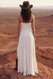 Spaghetti Straps Schede Ivory Maxi Beach Trouwjurk