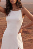 Spaghetti Straps Schede Ivory Maxi Beach Trouwjurk