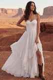 Ivory A Line lange boho trouwjurk met ruches en split