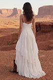 Ivory A Line lange boho trouwjurk met ruches en split