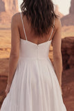 Ivory A Line lange boho trouwjurk met ruches en split
