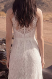 Ivory A Line Kanten lange boho-trouwjurk met hoge hals en split