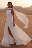 Ivory A Line Spaghetti Bandjes lange boho trouwjurk met sjaal