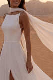 Ivory A Line Spaghetti Bandjes lange boho trouwjurk met sjaal