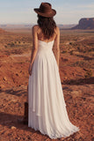 Eenvoudige ivoorkleurige strapless A-lijn Long Beach trouwjurk met split