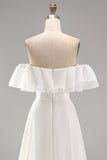 Ivoor Off the Shoulder A-lijn Maxi Beach trouwjurk met ruches
