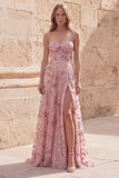 Blush pailletten Een strapless lange galajurk met split