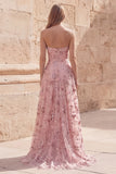 Blush pailletten Een strapless lange galajurk met split