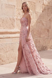 Blush pailletten Een strapless lange galajurk met split