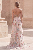 Strapless ivoorkleurige bloemenjurk met lange galajurk in lijn en split