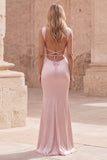 Roze zeemeermin Spaghetti bandjes satijn lange galajurk met veter op de rug