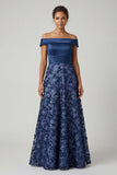 Off-the-shoulder marineblauwe pailletten Een lijn lange Mother of the Bride jurk