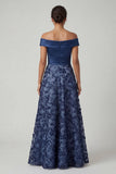 Off-the-shoulder marineblauwe pailletten Een lijn lange Mother of the Bride jurk