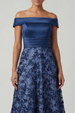 Off-the-shoulder marineblauwe pailletten Een lijn lange Mother of the Bride jurk
