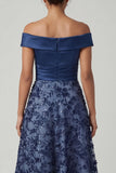Off-the-shoulder marineblauwe pailletten Een lijn lange Mother of the Bride jurk