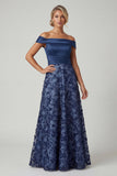 Off-the-shoulder marineblauwe pailletten Een lijn lange Mother of the Bride jurk