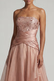 Strapless Dusty Rose geplooid lange A-lijn moeder van de bruid jurk met pailletten
