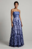 Strapless A-lijn marineblauw bloemenjurk Mother Of the Bride jurk