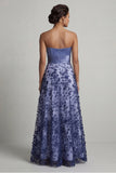 Strapless A-lijn marineblauw bloemenjurk Mother Of the Bride jurk