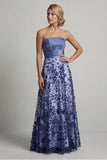Strapless A-lijn marineblauw bloemenjurk Mother Of the Bride jurk