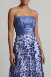 Strapless A-lijn marineblauw bloemenjurk Mother Of the Bride jurk