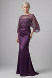 3/4 mouwen geappliqueerd Donkerpaarse zeemeermin Moeder van de Bruid jurk