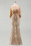 Sequin Champagne Zeemeermin Moeder van de Bruid Jurk met mutsmouwen