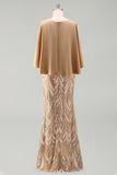 Sequin Champagne Zeemeermin Moeder van de Bruid Jurk met mutsmouwen
